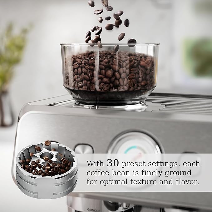 Kismile 15 Bar Espresso Machine with Built-in Grinder and Milk Frother, Automatic Coffee Maker for Home Latte & Cappuccino
