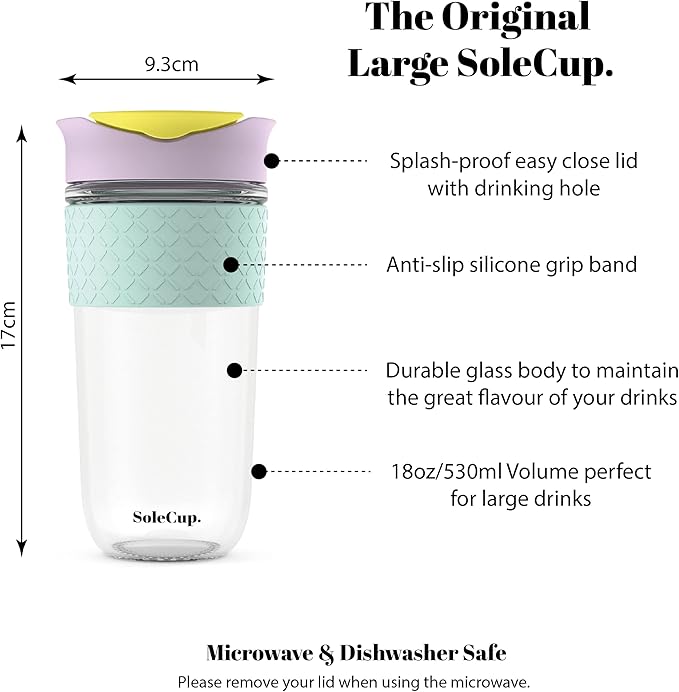 Large Travel Mug - Reusable Insulated Coffee Mug - 18oz/530ml BPA-Free Hot Drink Travel Mug with Lid & Silicone Band (Ice Cream, 18oz)