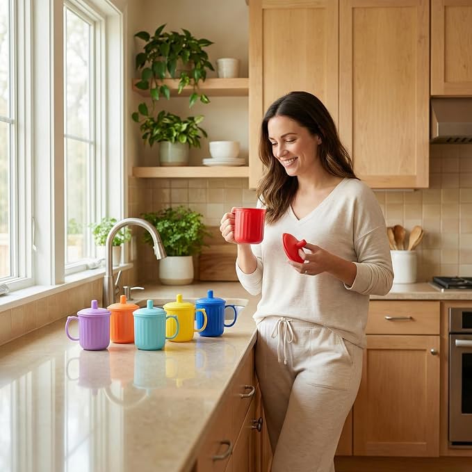 Plastic Coffee Mug with Lid (Non-Sealed) Set 6, 16-ounce Cups Vivid | BPA Free Reusable Food Grade PP, Unbreakable, Dishwasher Safe, Lightweight, Elderly Kid Safe, Kitchen Party Camping Outdoor - Image 8