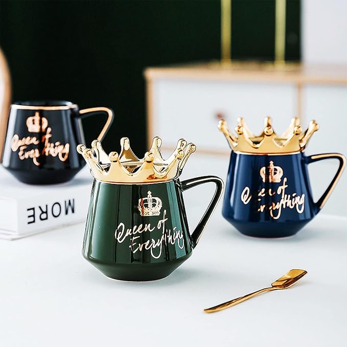 Arawat Queen of Everything Mug with Lid Crown Queen Elizabeth Mugs 12 oz Ceramic Cup Birthday Gifts for 20 30 40 50 60 70 80 90 Women Gift for Women Girls Mom Friend Valentine's Day Gifts for Women - Image 4