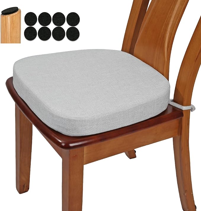 BUYUE Thickened 2.5" Friendly Woven Fabric Dining Chair Cushion, U-Shape High Density Foam Comfortable Chair Pad for Kitchen, Slip Resistant Indoor Seat Cushion (1 Piece, Light Gray) by BUYUE