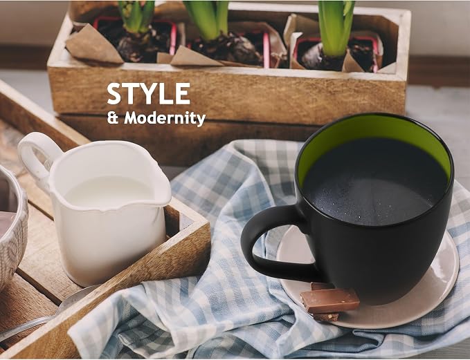 MIAMIO - Coffee Mugs Set of 6 (12 oz) - Le Papillon (Green) - Modern Home | Ceramic coffee mugs for coffee, cappuccino and tea, 12 oz for everyday use - dishwasher safe - practical for daily use - Image 4