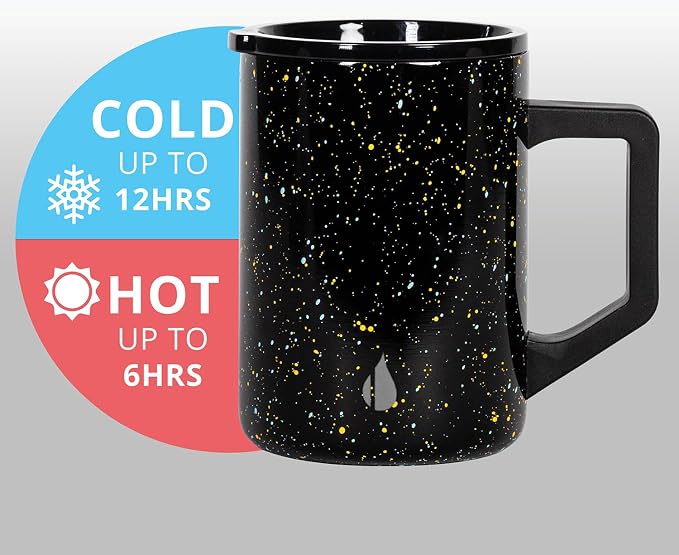 Elemental Insulated Coffee Mug - Triple-Wall Stainless Steel Summit Travel Cup for Hot and Cold Drinks - Thermal Coffee Mug with Lid and Handle for Camping, Office & Travel 16oz - Black Speckle - Image 5
