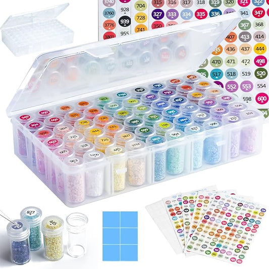 Diamond Painting Storage Containers - 1 Pack 60 Grids Bead Organizer and Labels, Diamond Art Storage Accessories