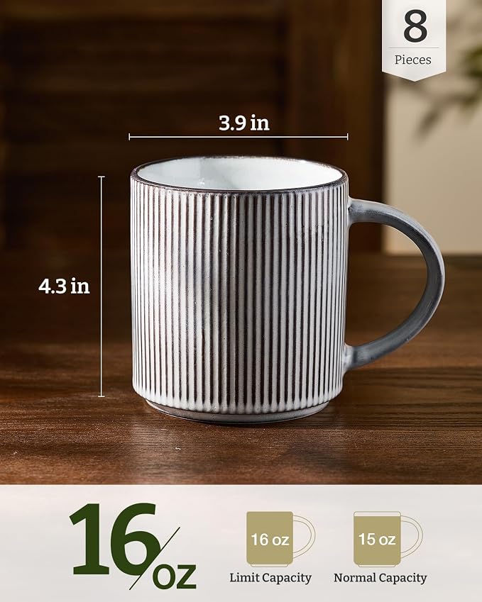 famiware Coffee Mug Set for 8, Star 16 oz Catering Mugs Cup Set with Handle for Coffee, Tea, Cocoa, Milk - Ceramic Stoneware Drinkware Set, Smoky Blue - Image 4