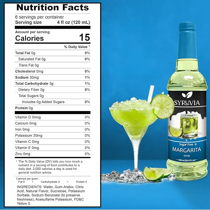 Syruvia Sugar Free Lime Margarita Syrup, Flavored Syrup for Cocktails, Drinks, Lemonades, Iced Teas, and Desserts – 25.4 fl oz