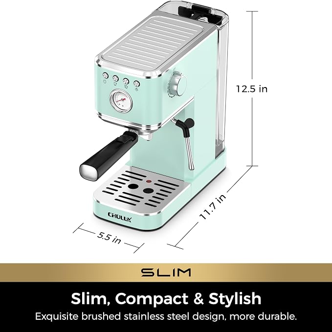 CHULUX Slim Espresso Machine with Milk Frother for Home Latte, Pastel Green | Precise Pressure Gauge, Food-Grade Materials, 20 Bar Italian Pump, Professional Temperature Control System, Stainless Steel - Image 8