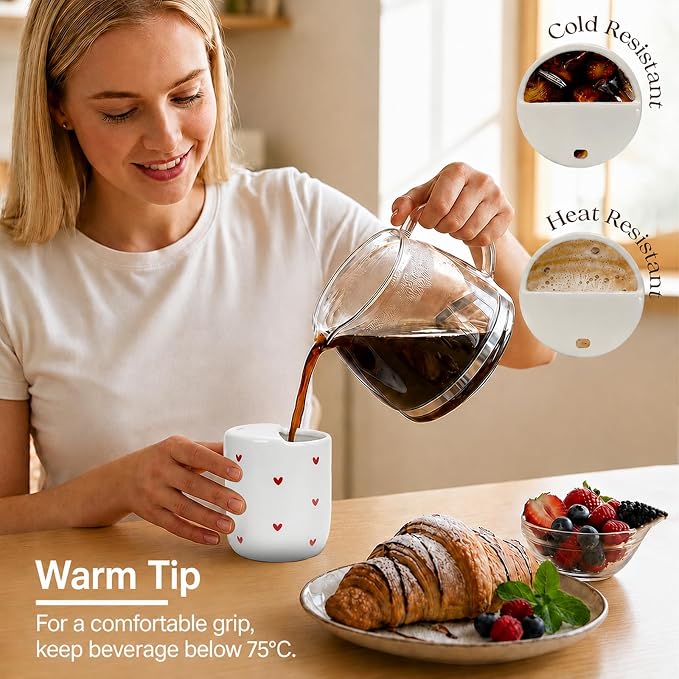 To Go Ceramic Coffee Cups with Lids, Romantic Red Hearts Ceramic Traval Mug with Sip Hole, 12oz Ceramic Sip Cups Pottery Travel Mug, Gifts For Him Her - Image 2
