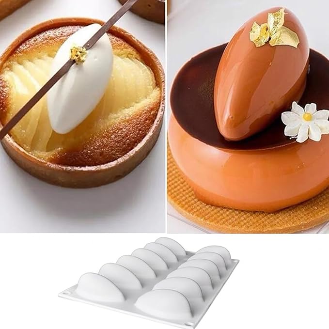 3D Quenelle Dessert Silicone Baking Mold for Mousse Cake, Silicone Molds for Chocolate, French Dessert Mold for Pastry Chocolate, Reusable Non-Stick Easy Release Baking Molds (12-Cavity)