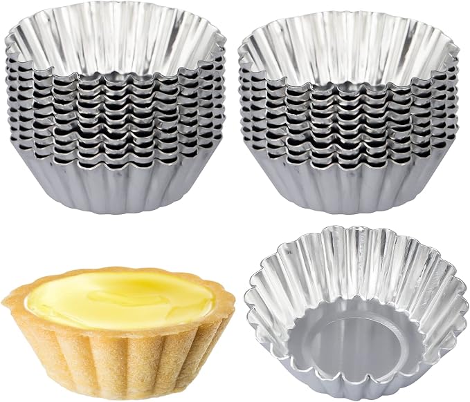 20 Pack Egg Tart Pans, 2.4 x 0.8in Mini Metal Cupcake Pans Pie Cookie Muffin Tins Reusable Baking Mold Cups by ISKYBOB