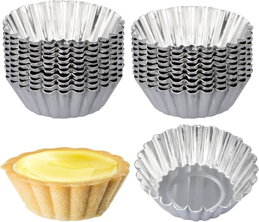 20 Pack Egg Tart Pans, 2.4 x 0.8in Mini Metal Cupcake Pans Pie Cookie Muffin Tins Reusable Baking Mold Cups by ISKYBOB