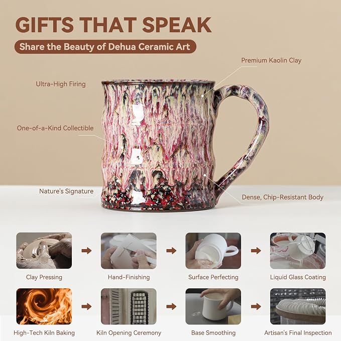Unique Reactive Glaze Ceramic Coffee Mug - 15 oz Large Coffee Cup with Ergonomic Handle, Handmade Lava Red Ceramic Mug for Office & Home, Great Birthday Gift for Women, Men & Friends, Microwave Safe - Image 6