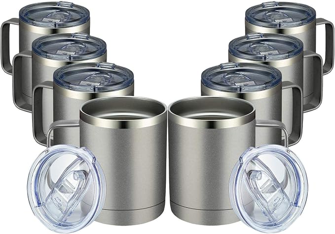 MEWAY 12oz Coffee Mug With Handle 8 Pack Bulk,Stainless Steel Insulated Travel Tumblers With Sliding Lid,Double Wall Vacuum Camping Cup for Hot & Cold Drinks Tea (Cold Grey,Set of 8) by MEWAY