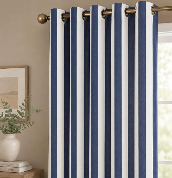 Urban Villa Cotton Grommet Curtains 50x96 (2 Panels) Blue White Stripes - Image 7