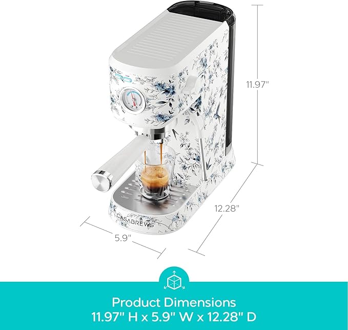 CASABREWS CM5418 Espresso Machine, Espresso Coffee Maker with Milk Frother | Stainless Steel, 20-Bar Pump, Built-in Pressure Gauge, Powerful Steam Wand for Cappuccino Latte for Home, 34oz Water Tank - Image 7