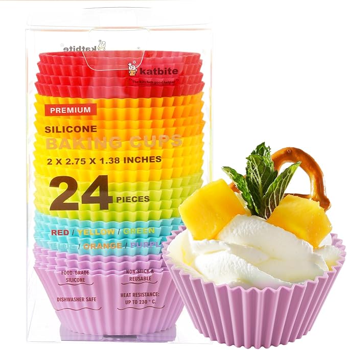 Katbite Silicone Cupcake Liners 24 Pack, Reusable Muffin Baking Cups | Heavy Duty, Non-Stick, Food-Grade Soft Pale Cupcake Holders for Party, Halloween, Christmas by katbite