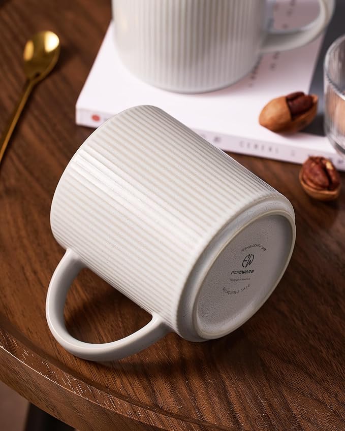 famiware Coffee Mug Set for 8, Star 16 oz Catering Mugs Cup Set with Handle for Coffee, Tea, Cocoa, Milk - Ceramic Stoneware Drinkware Set, Matte White - Image 6