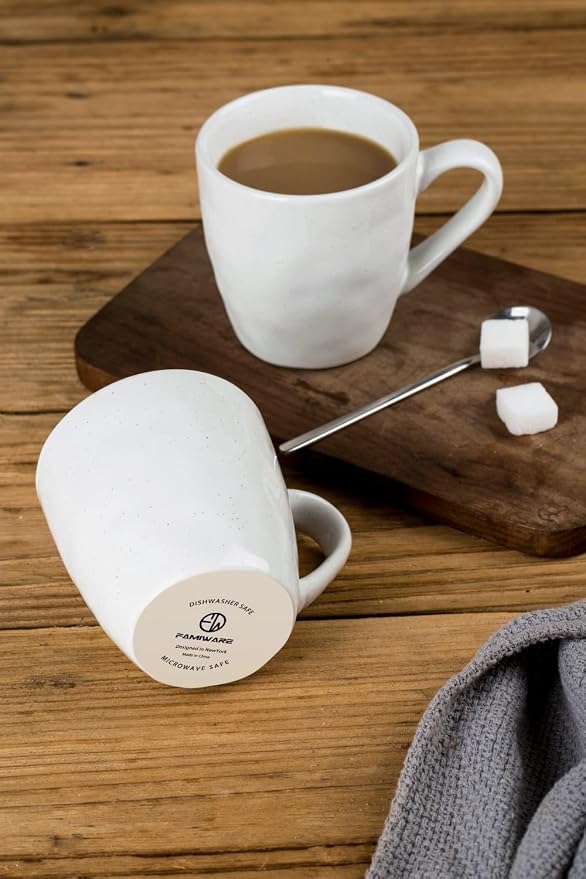 famiware Mars 4 Pieces Coffee Mug, 14oz Tea Mug, Catering Mugs with Handle for Coffee, Tea, Cocoa, Milk, White - Image 5