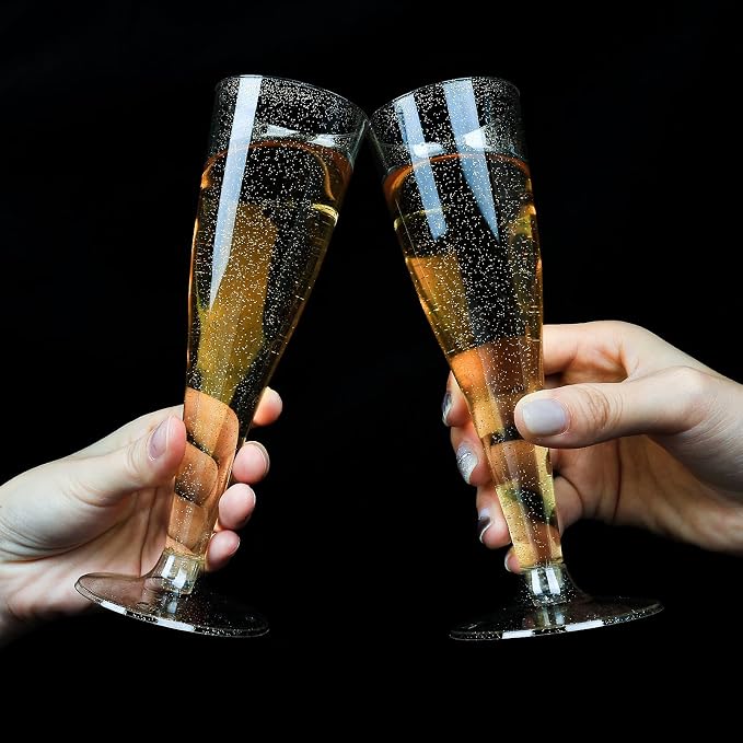 Bestluck 100Pack 4.5oz Gold Glitter Champagne Flutes Plastic | Plastic Disposable Stemware, Disposable Champagne Flutes for Party, Mimosa Bar, Wedding, Anniversary and Graduation - Image 7