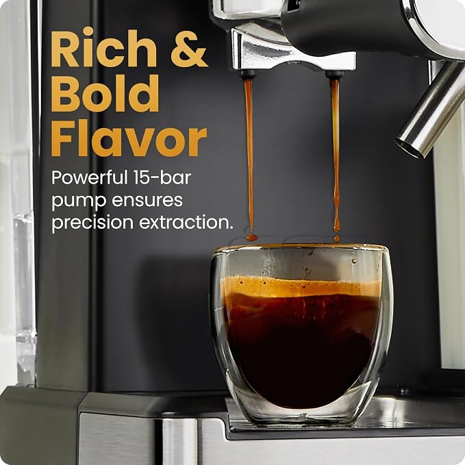 Chefman CaféMaster Pro Espresso Machine, Brew Single or Double Shots, Coffee Maker with Built-In Milk Frother for Cappuccino & Latte, XL 1.8 Liter Removable Water Reservoir - Stainless Steel - Image 3