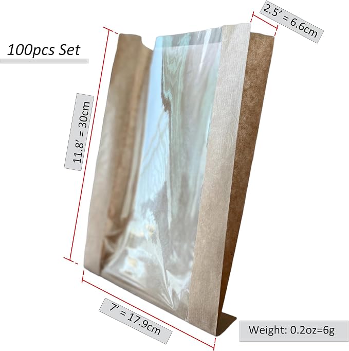 100 Pcs cozymomdeco Korean Made Bakery Bags with Window, Paper Sandwich Bags, Donut To Go, Bakery for Treat, Snack, Cookie Packaging Pastry Bags (Brown) (Large) - Image 3