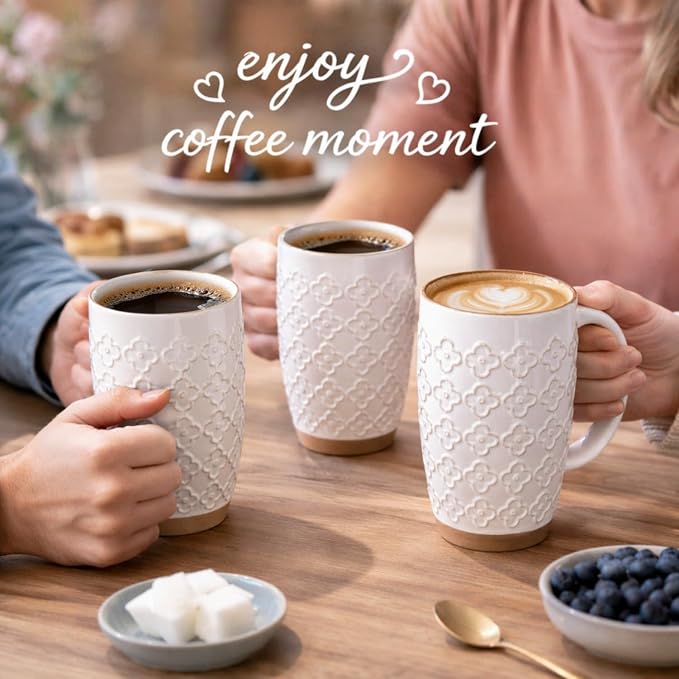 GBhome 20oz Large Coffee Mugs Set of 6, Handmade Tall Ceramic Coffee Mugs with Texture Patterns for Cappuccino, Latte,Hot Cocoa, Dishwasher & Microwave Safe-Off White - Image 7