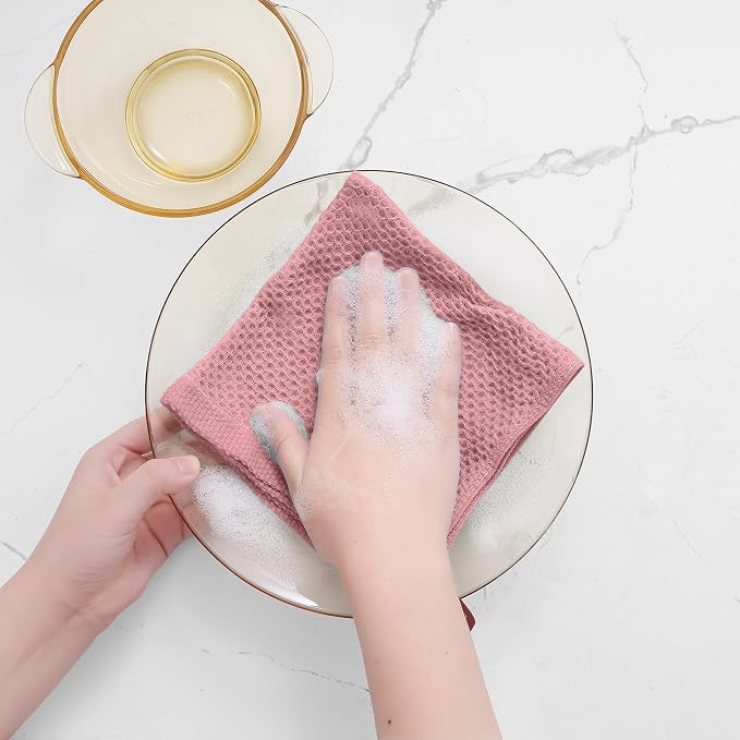 Homaxy 100% Cotton Waffle Weave Kitchen Dish Cloths 6-Pack, Dried Rose | 12 x 12 Inches, Ultra Soft Absorbent Dish Towels, Quick Drying Dish Rags with Hanging Loop - Image 4