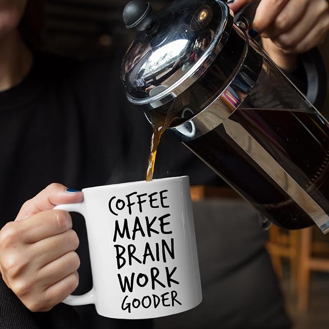 Veracco Coffee Make Brain Work Gooder Mug Funny Coffee Lover Gift Humorous Idea Family Friends Birthday Presents Sarcastic Office Berserk Tea Cup Caffeine Addict Brain Booster Gooder Vibes - Image 8