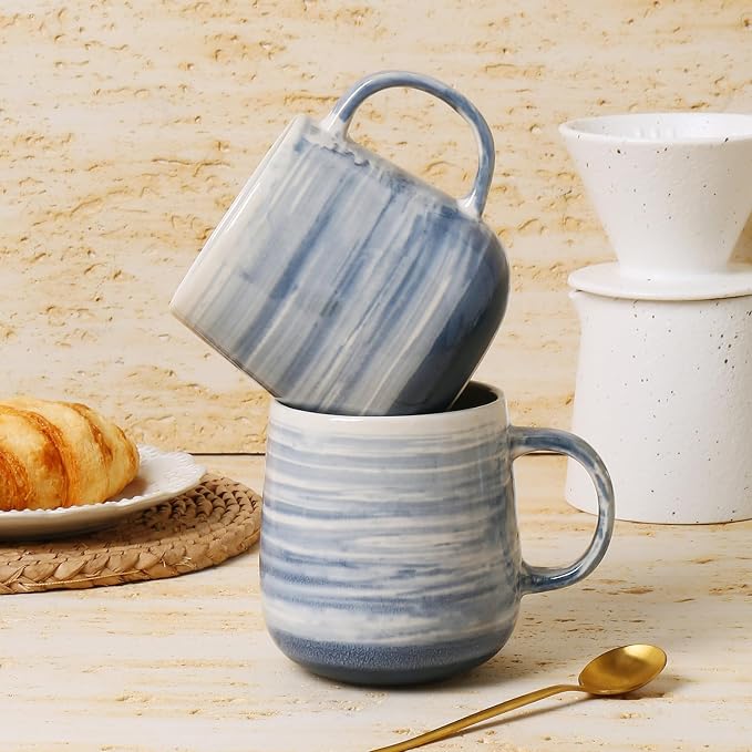 Coffee Mugs, Set of 4 Ceramic Mugs with Blue and White Gradient Stripes, 12oz Modern Cups with Comfortable Handle - Dishwasher & Microwave Safe, Design for Home, Office, Daily Use - Image 5