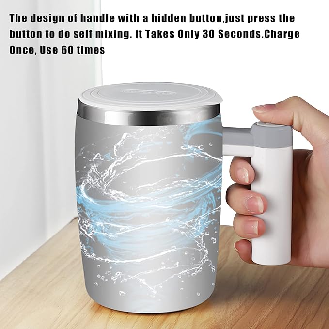 Self Stirring Mug,Rechargeable Auto Magnetic Coffee Mug with 2Pc Stir Bar,Waterproof Automatic Mixing Cup for Milk/Cocoa at Office/Kitchen/Travel 14oz Best Gift - White - Image 3