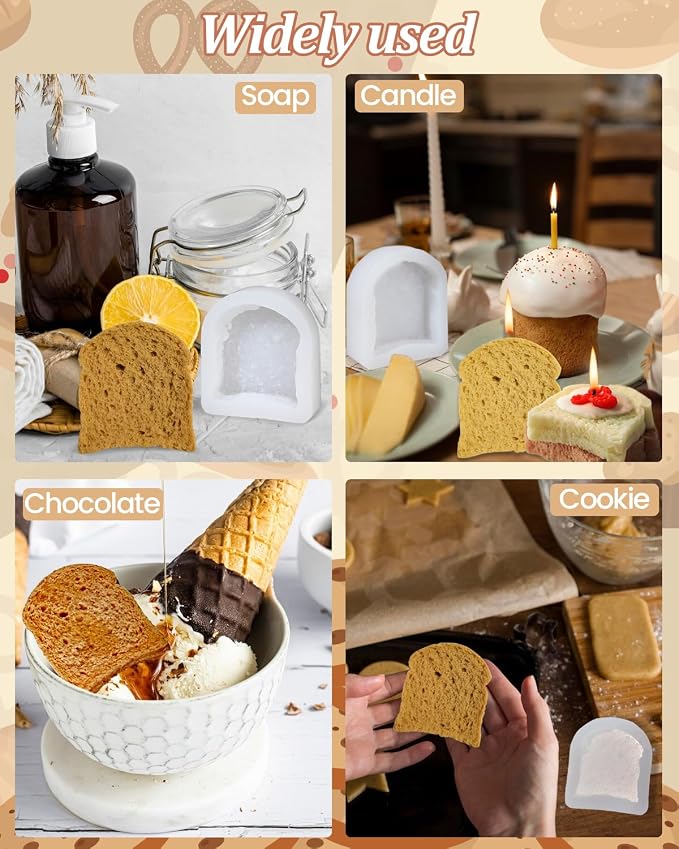 Mini Toast Mold, Tiny Toast Bread Silicone Mold, Artificial Toast Soap Molds, Small Simulation Food Molds Silicone Bread Mold For Chocolate Fondant Resin Home Ornaments Making Tool - Image 6