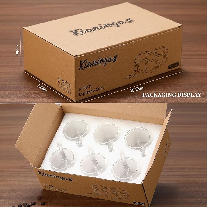 Double Walled Espresso Cups set of 6, 2.7oz Clear Glass Coffee Mugs, Double-layer Insulated Coffee Cups, Suitable for Espresso, Americano, Tea Bags, Beverage