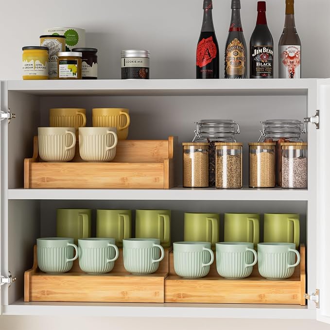 Hongtamoya 2-Tier Expandable Bamboo Coffee Mug Holder, Mug Organizer for Kitchen Cabinets, Mug Cup Rack, Multi-Functional Cup Holder Shelf, Coffee Bar Organizer, Home - Image 8