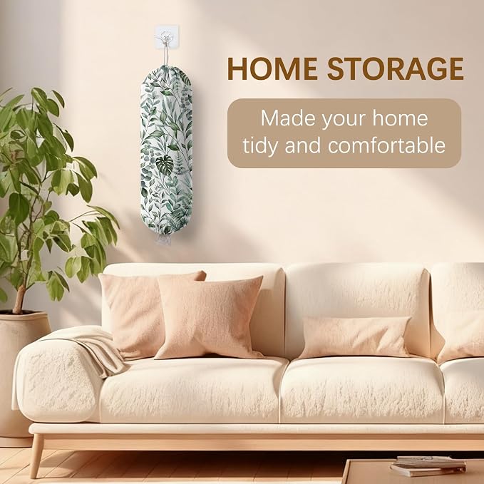 Plant Plastic Bag Holder, Wall Mount Organizer for Reusable Canvas Grocery Bags, Plants Hanging Plastic Bag Dispenser, Green Leaves Shopping Bags Storage Dispenser Decorative Home Kitchen Pantry Decor - Image 8