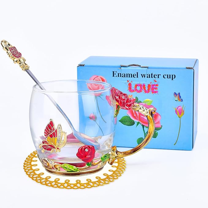 Tea Cup Glass Coffee Enamels Mug Gifts for Mom Women Christmas Birthday | Valentines Day for Her Girlfriend Wife,Mothers Day Gifts from Daughter Son,Heat & Cold Resistant,Shatterproof - Image 7
