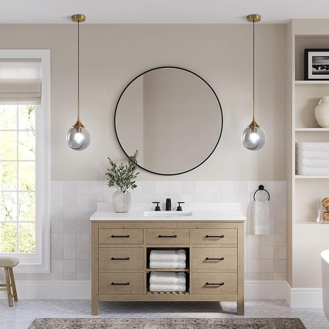 KCO Lighting Modern Small Gold 7.1” Smoke Gray Glass Globe Pendant Light | E26 Adjustable Hanging Lamp for Sloped Ceilings, Mid Century Brass Ceiling Light Fixture for Kitchen Island Sink Dining Table - Image 7