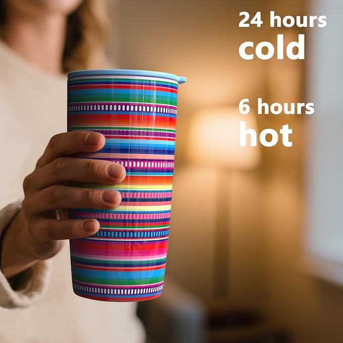 TILUCK 20 oz Insulated Coffee Tumbler with BPA-Free Lid | Travel Coffee Mug, Dishwasher Safe, Cup Holder Friendly, Double-Wall Vacuum Insulation for Hot & Cold Drinks, RainbowStripes - Image 3
