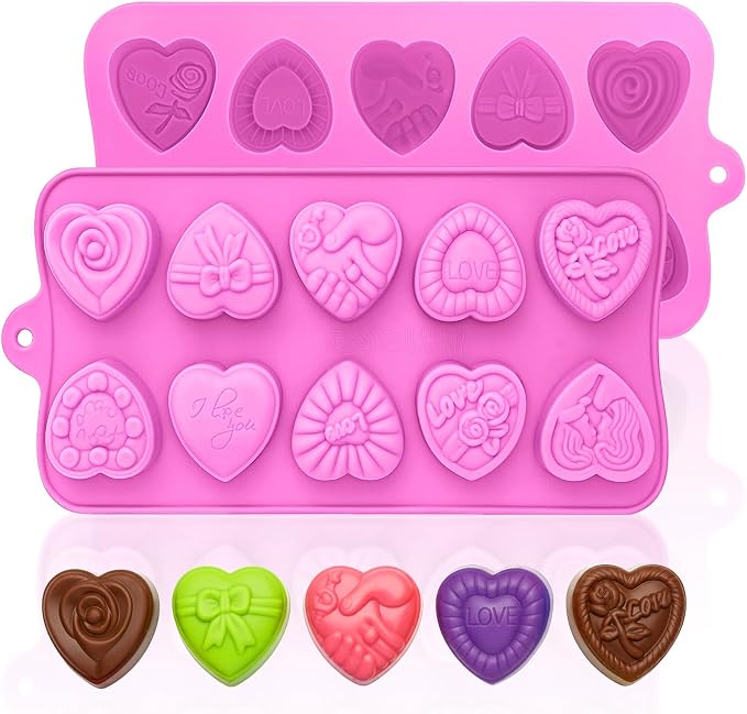 HKNMTT Heart Molds Silicone Valentine's Day Chocolate, Small 10 Love Conversation Shapes Truffle Gifts Bite Size 3D Rose Candy Mould Gummy Jello Gelatin Cute Wax Melt Ice Cube Handmade Soap DIY Making by HKNMTT