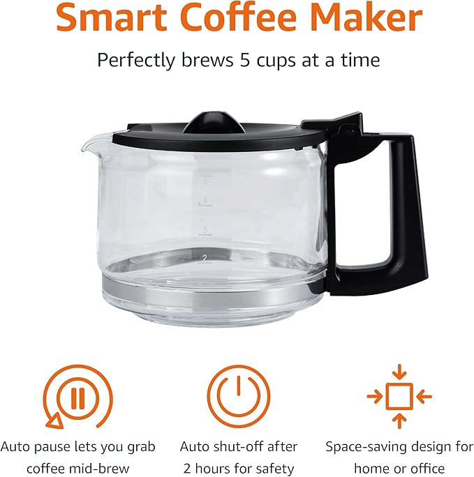 Amazon Basics 5 Cup Drip Coffee Maker with Glass Coffee Pot (0.8 Qt), Auto Shut-off, Auto Pause, Removable Filter Basket, Matte Black - Image 3