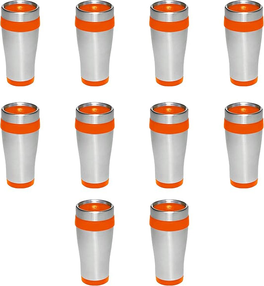 DISCOUNT PROMOS Insulated Stainless Steel Travel Mugs 16 oz. Set of 10, Bulk Pack - Perfect for Coffee, Soda, Other Hot & Cold Beverages - Orange