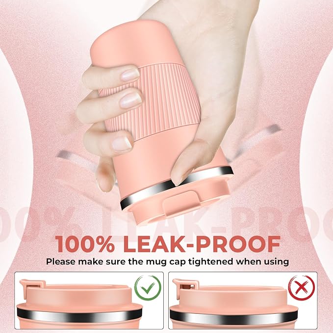 Insulated Coffee Tumbler 12 oz, Stainless Steel Coffee Mug with Lids, Travel Coffee Mug Leak Proof, Double Wall Vacuum Insulated Reusable Coffee Cup, Keep Drinks Hot and Cold (Peach Pink, 12 Ounces) - Image 3