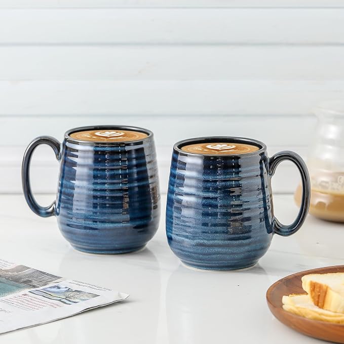 HASENSE Large Coffee Mugs Set of 2, Porcelain 20 oz Coffee Cups for Office and Home, Modern Coffee Mug with Big Handle for Latte Coffee Tea Soup as Friend Gifts, Dishwasher and Microwave Safe, (Blue) - Image 5