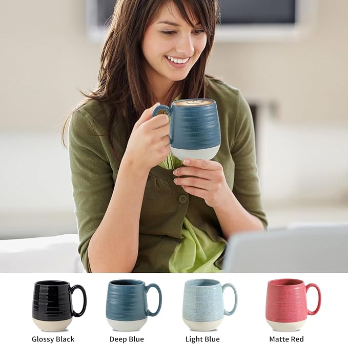 HASENSE 20 oz Large Coffee Mug – Farmhouse Deep Blue & Beige Cup, Oversized Tea Cup with Comfortable Handle, Microwave & Dishwasher Safe, Gift for Coffee, Latte, Hot Cocoa - Image 6