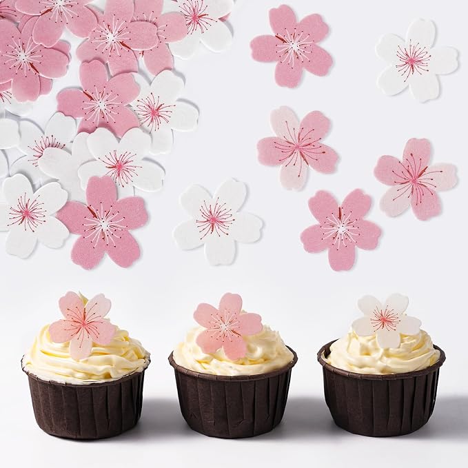 Edible Wafer Paper Flowers, 60 Pcs Pink Cherry Blossom, Edible Flowers Cake Decorations for Wedding, Baby Showers, Birthday, Anniversary, Flower Themed Party - Image 2