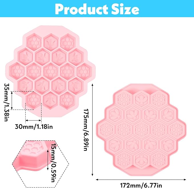 Versatile Honey Comb Silicone Mold, 19 Cavity Bee Silicone Honeycomb Mold for Baking, Reusable Non-Stick Gummy Molds for Candy, Chocolate, Jelly, Ice Cube(Pink) - Image 2