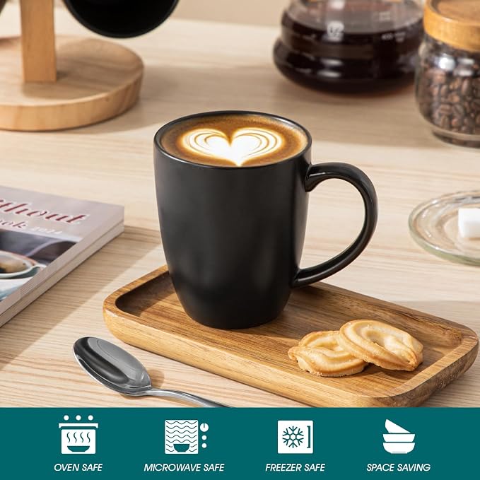 vancasso PLAYA Ceramic Coffee Mug Set of 6, 12 Oz Tea Cups with Handle for Latte, Tea, Cappuccino, Milk, Cocoa, Microwave&Dishwasher Safe, Black - Image 4