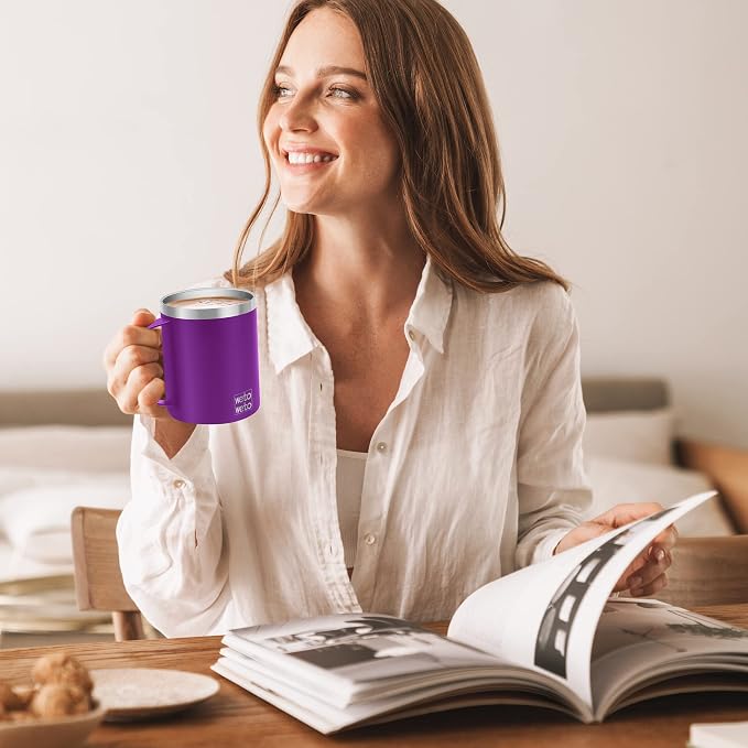 WETOWETO 14 oz Coffee Mug, Vacuum Insulated Camping Mug with Lid, Double Wall Stainless Steel Travel Tumbler Cup, Coffee Mugs Outdoor, Powder Coated Purple - Image 6