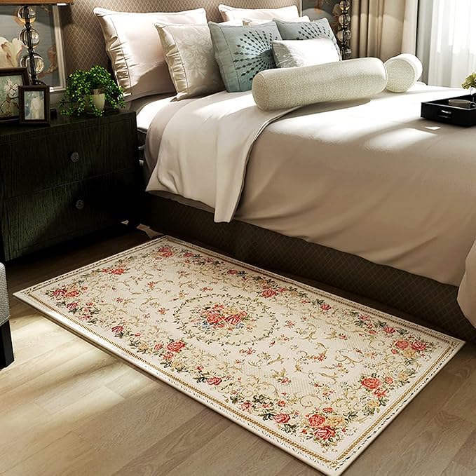 Rustic Shabby Rose Rug Vintage Elegant Traditional Rugs Accent Floral Rugs Carpet for Home Living Room/Bedroom, 55'' x 35'', Country Rose - Image 3