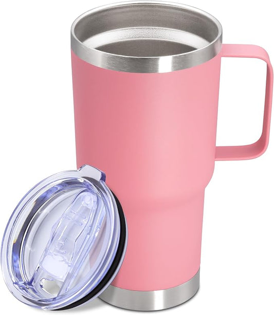 20 oz Tumbler with Handle and Lid Insulated Travel Coffee Mug Pink 1P | Stainless Steel Tumbler, coffee tumbler with handle,Spill Proof Double Wall Vacuum Tumbler Cup Keep Drink Hot & Cold by ATQTQ