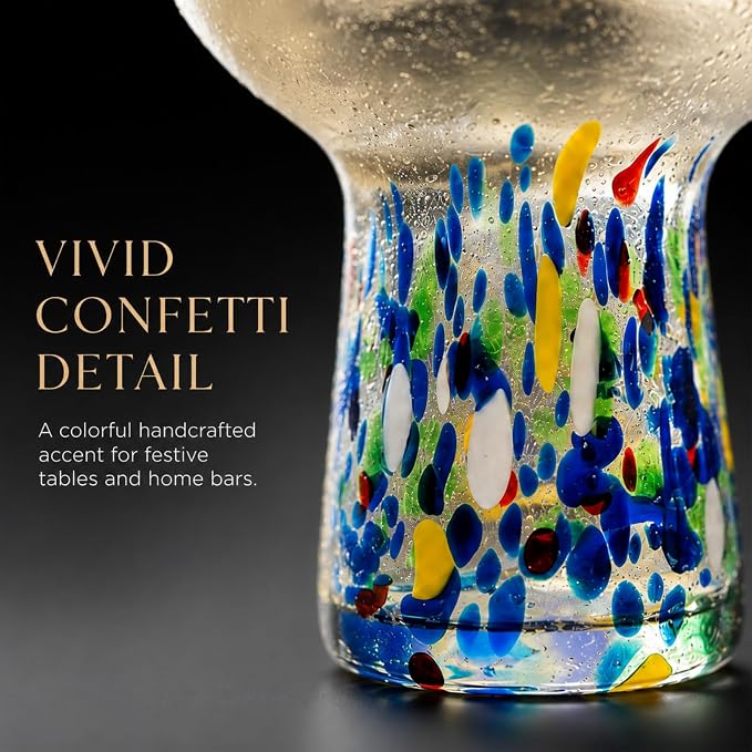 Large Stemless Hand Blown Confetti Margarita Glasses - 14 oz - Set of 2 | Colorful Artisan Glassware, Perfect for Margaritas, Martinis, Wine, Cocktails & Champagne, Great for Cinco de Mayo & Parties - Image 8